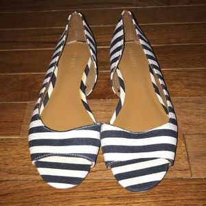 Old Navy open-toed flats: Navy blue and white